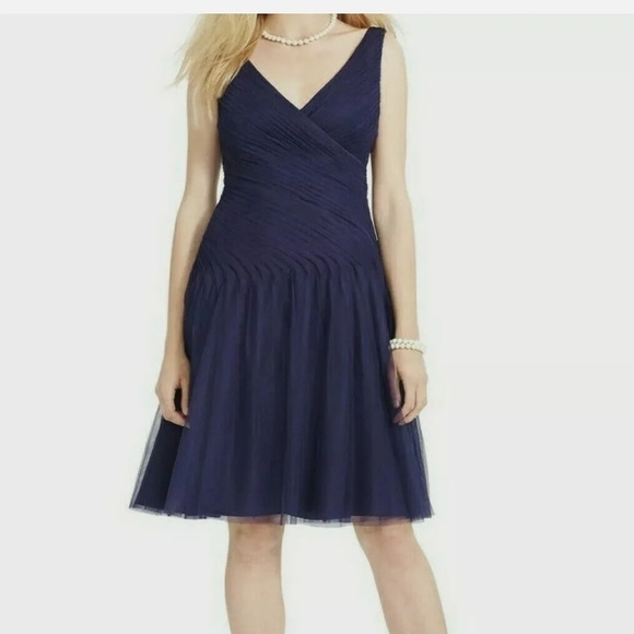 $250 LAUREN RALPH LAUREN Evening  Shirred Tulle Fit & Flare Sleeveless Dress 10 - Picture 2 of 12